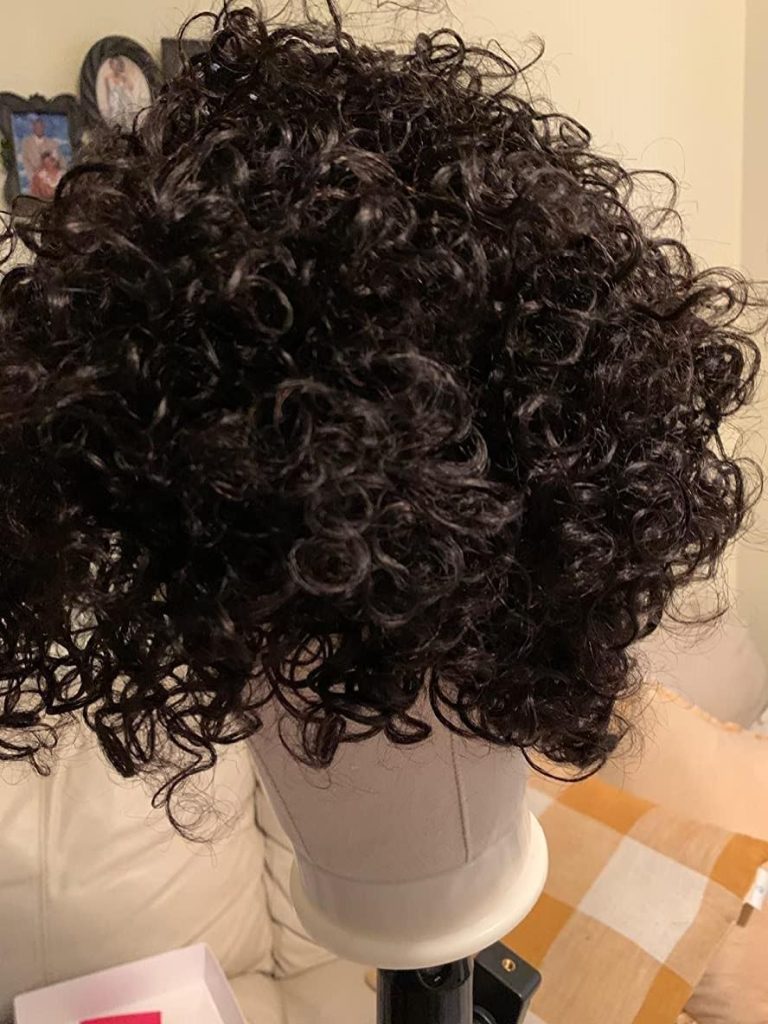 #1B Natural Color Human Hair Curly Wig T Part Pixie Cut Wigs photo review